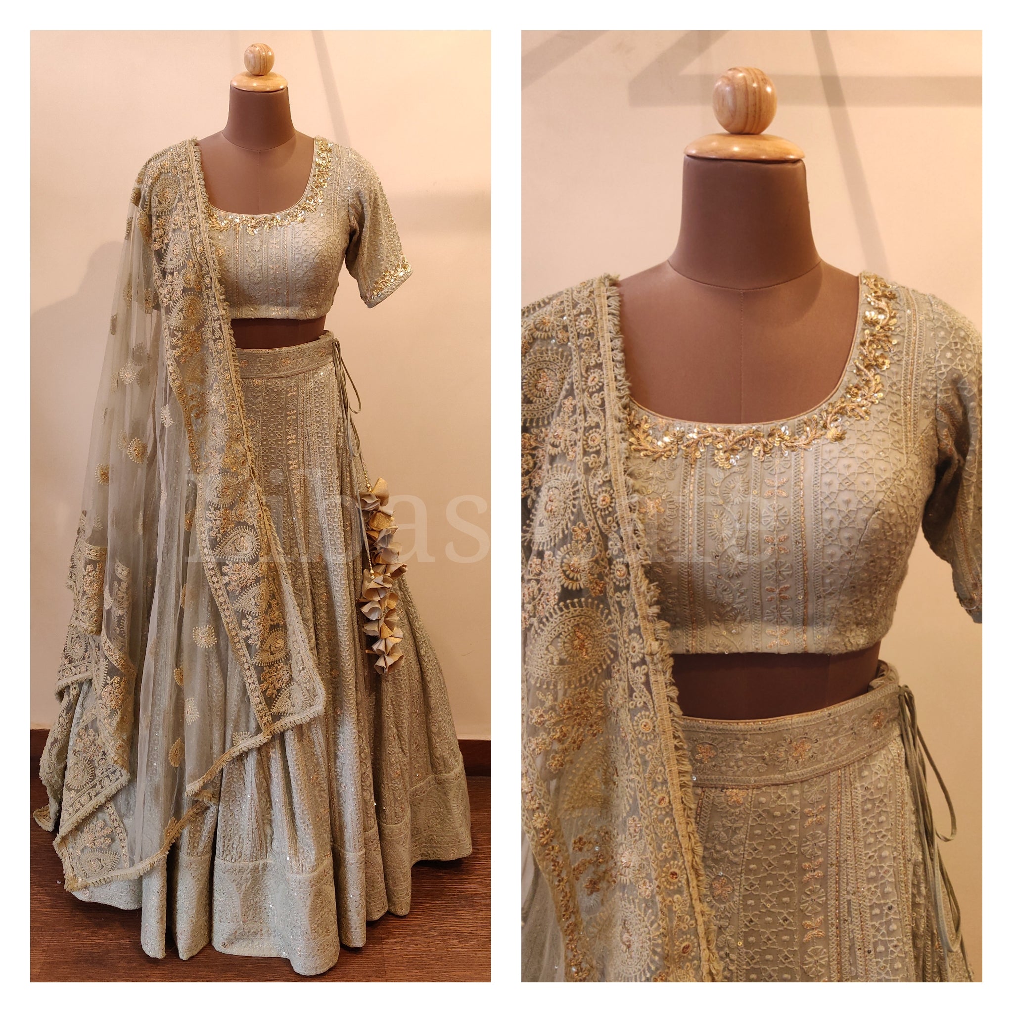 Olive Green Lakhnavi Lehenga